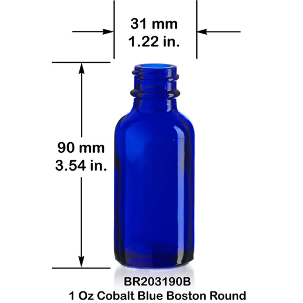 1 Oz Cobalt Blue Boston Round Bottle 20-400 | 25 Pack